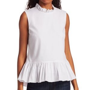 NWT Staud Val Ruffle Hem Top White XS